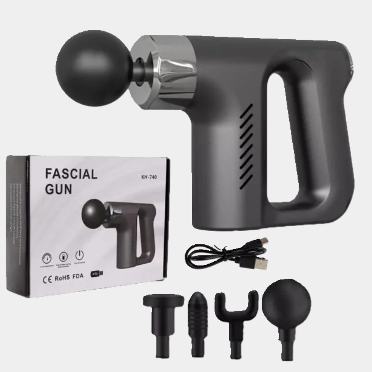 مسدس مساج  مع 4 رؤوس , 5 سرعات ( Gun KH-740 )